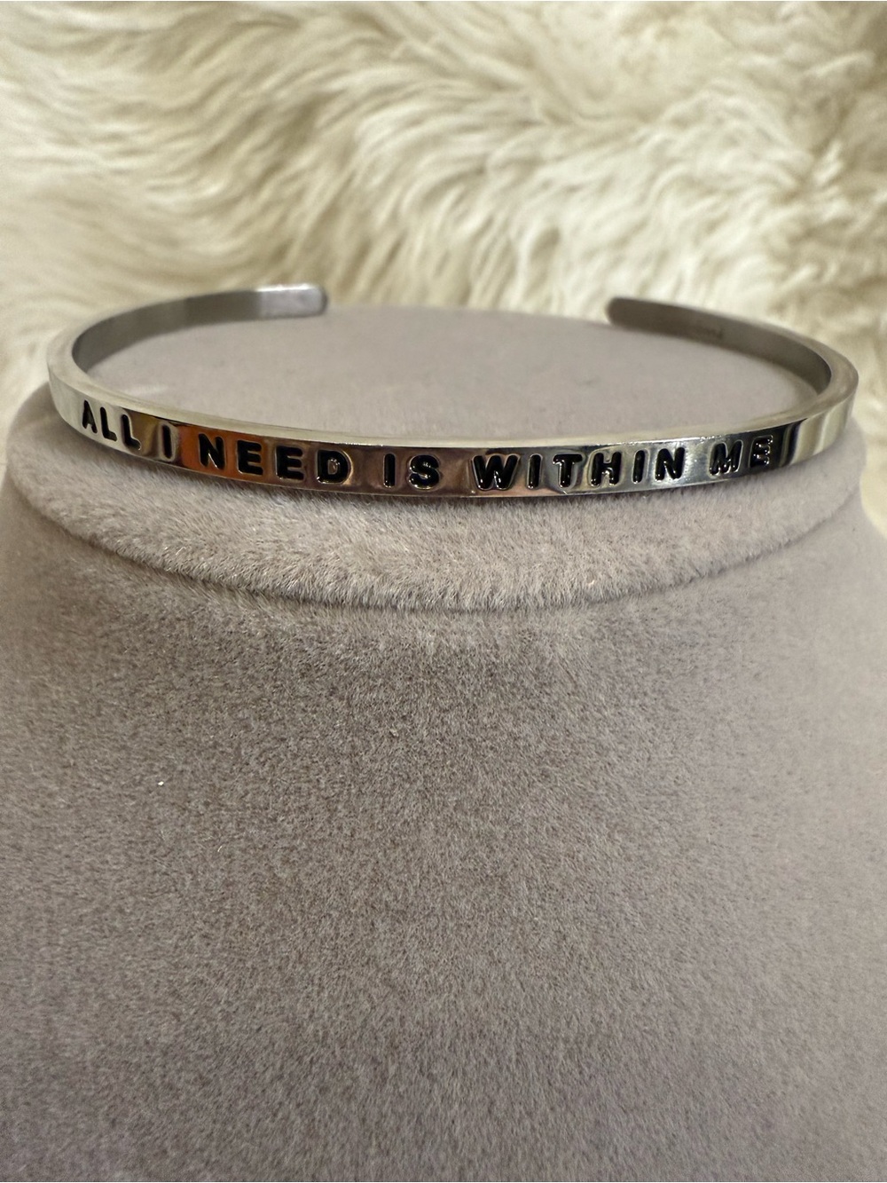 MantraBand Silver Tone Cuff Bracelet “All I Need Is Within Me”